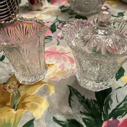 Beautiful Vintage Crystal Cut Sugar And Creamer Set