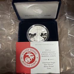 250th Anniversary US Marine Corps American Eagle Ounce Silver Proof Coin IN HAND