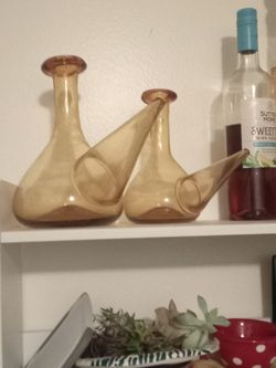 Antique amber colored chemical beakers