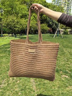 original Burberry Woven Straw raffia grass Tote Bag Brown for Women 