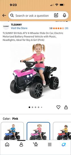 TLSUNNY 6V Kids ATV 4-Wheeler Ride On Car Electric Pink