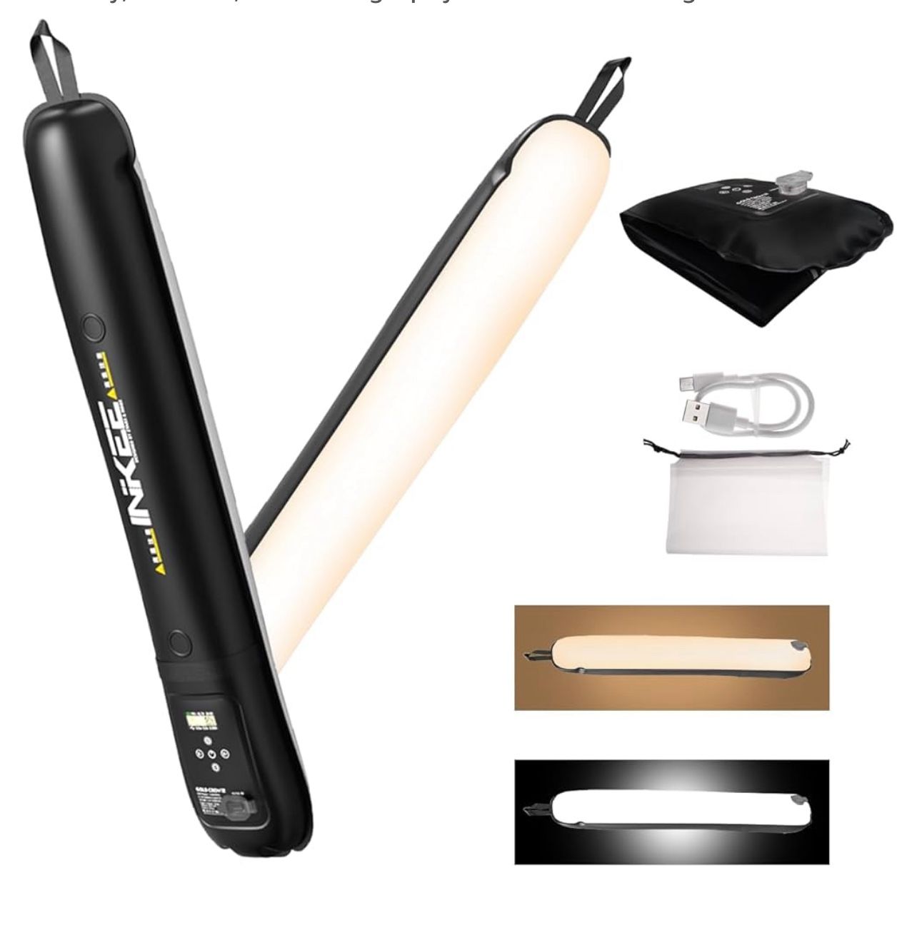 INKEE GC12 12W Bi-Color Handheld Inflatable Light LED Tube Light Video Light, 2700K-6500K Portable LED Video Light with Built-in Battery, CRI 95+, fo