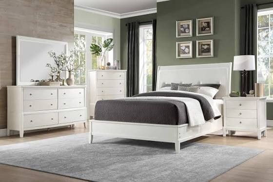 Brand new white/gray/brown queen bed frame + dresser + mirror + nightstand