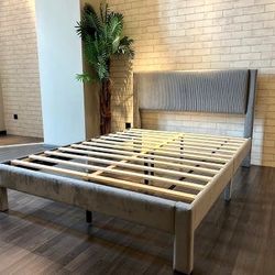 Platform Gray Queen Size Bed Frame 