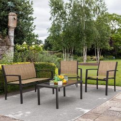 New 4 Pieces Outdoor Patio Furniture Set Conversation Set with Glass Coffee Table Bistro Set with Loveseat Garden Yard Lawn and Balcony   New in box. 