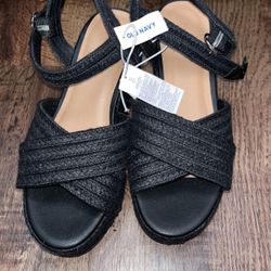 NWT Old Navy Strap Wedges Black Sandals