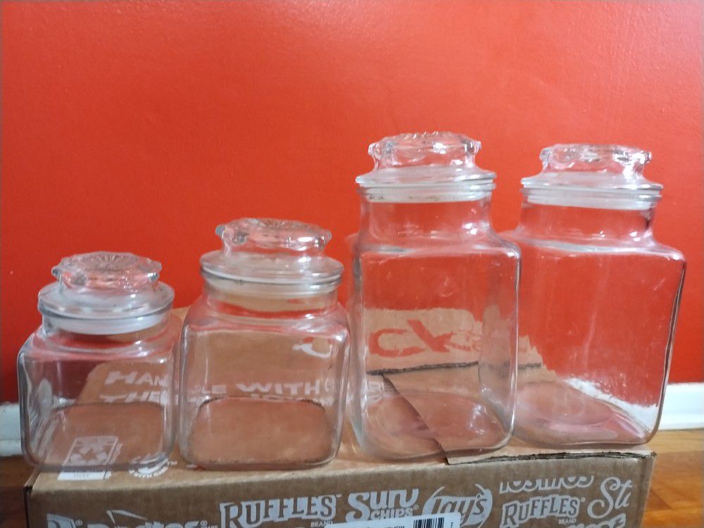 4 - GLASS STORAGE JARS ...... CHECK OUT MY PAGE FOR MORE ITEMS