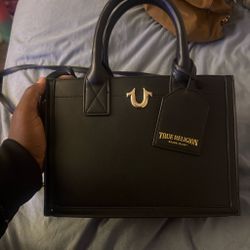 black and gold true religion crossbody handbag