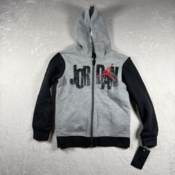 Jordan Air Hoodie Boy’s Size 5-6 Gray Jumpman Fleece Pullover Full Zip NWT #2B
