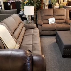Brand New Brown Fabric Manual Reclining Sofa + Loveseat 2PCs Set