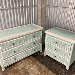 WICKER DRESSER AND NIGHT TABLE