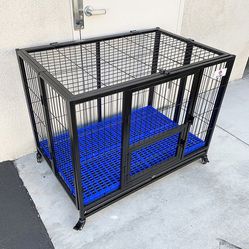 $170 (New in box) Folding dog cage 43x30x34” heavy duty single door kennel w/ plastic tray 