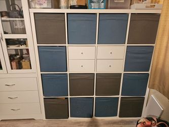 Fully Assembled White IKEA 16-Cube Storage Unit with Drawers & Bins