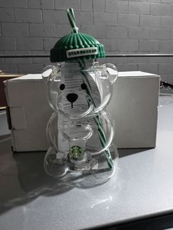 Starbucks Bear Glass Cup with Straw