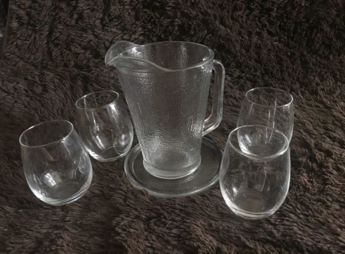 Glass Cups and Pitcher