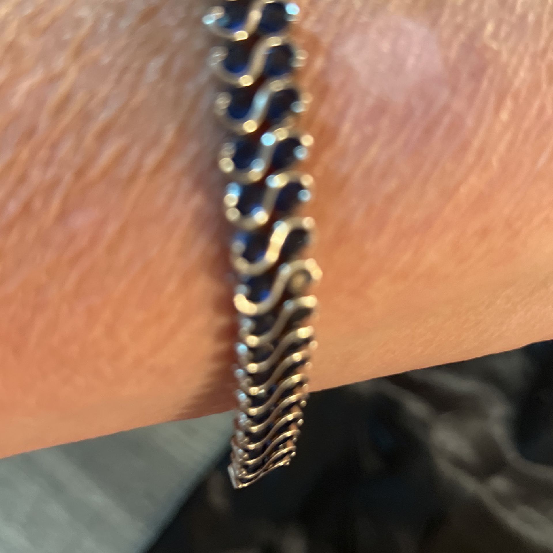 New Beautiful Sapphire Double Row Tennis Braclet Sterling Silver With Box $15 C My 100 Of Items Ty