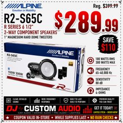 Alpine R-Series Car Speakers 1-Set 6 1/2 Inch Component Speaker System 300 Watts R2-S65C 🚨 Payment Options Available 🚨 No Credit Needed 🚨