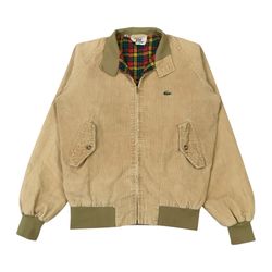 Vintage Izod Lacoste Corduroy Bomber Jacket Mens Medium M Beige Harrington Zip