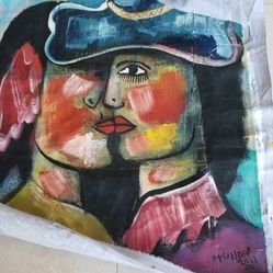 Kissing couple. Miguel ulloa painting oil on canvas 24x30 dominican artist.