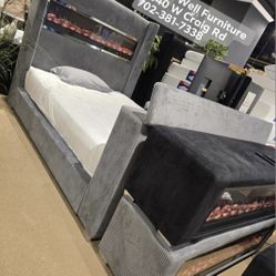  🌟Queen, King Light Up Fireplace TV Pop Up Bed Frame 💥 Furniture Sectionals Avail
