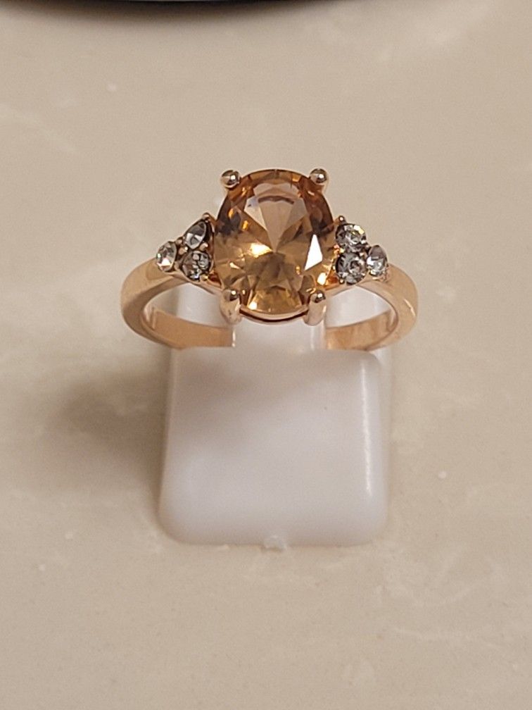 Gold CZ and Topaz Ring Size 7