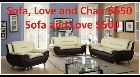 BONDED LEATHER CONTEMPORARY SOFA SET
