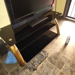 Tempered Smoke Glass TV Stand With Metal Frame 
