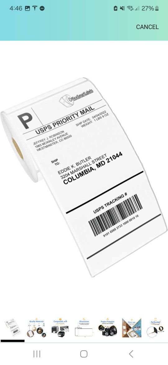 OfficeSmart 4,000 4" x 8" Thermal Shipping Labels, 20 Rolls #147 (New) - $5 West Valley Delivery