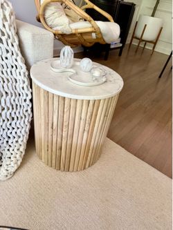 Marble Top Fluted Wooden End Table