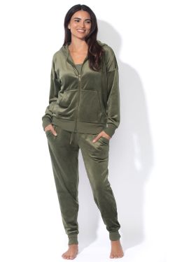 Felina Velour Hoodie & Jogger Set – Deep Olive, XS