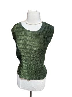 Vintage green ruched sleeveless top Sz m