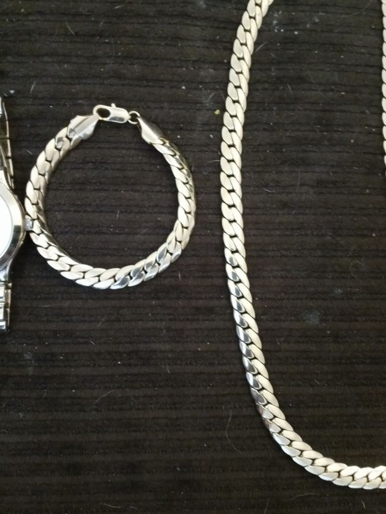 Gold Chain, Bracelet, And Watch Set...