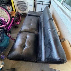 Black Leather Tufted Sofa Couch