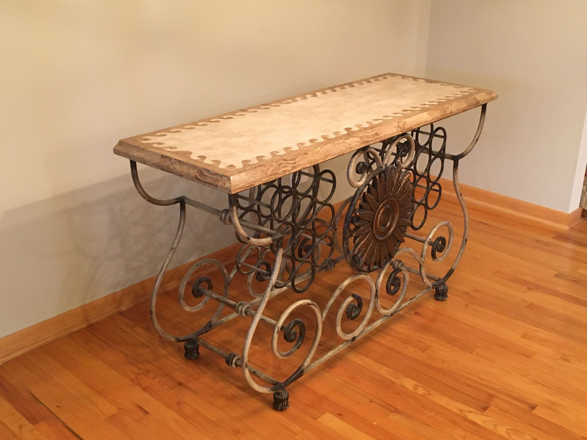 Marble Sideboard Buffet Table W/ Iron Console And 20 Slot Wine Rack