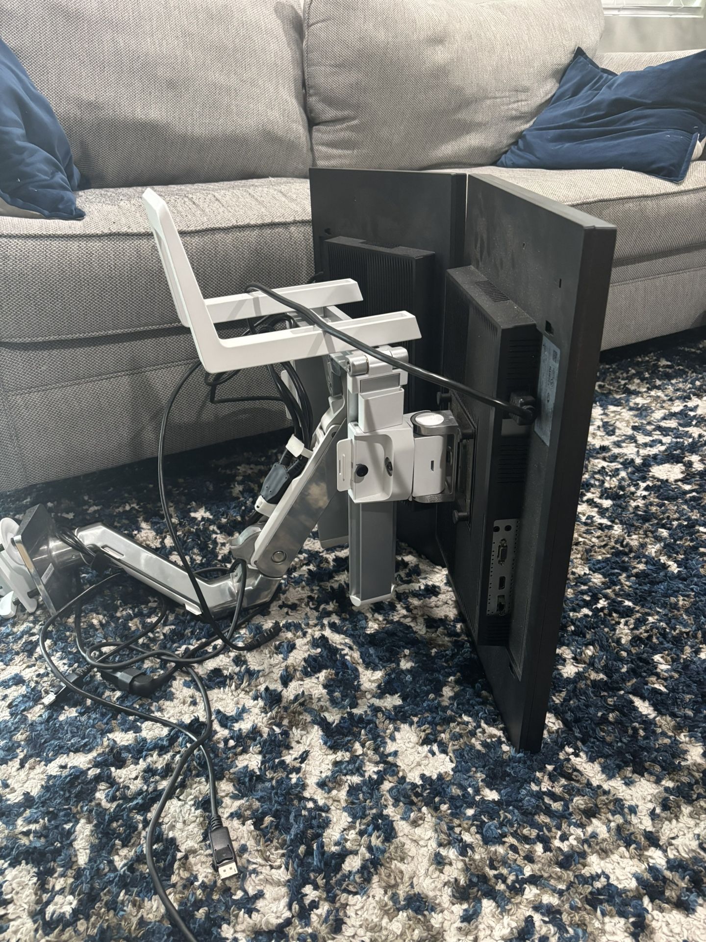 Dual 24″ Samsung Monitors + Adjustable Gas Spring Desk Stand – Perfect Condition