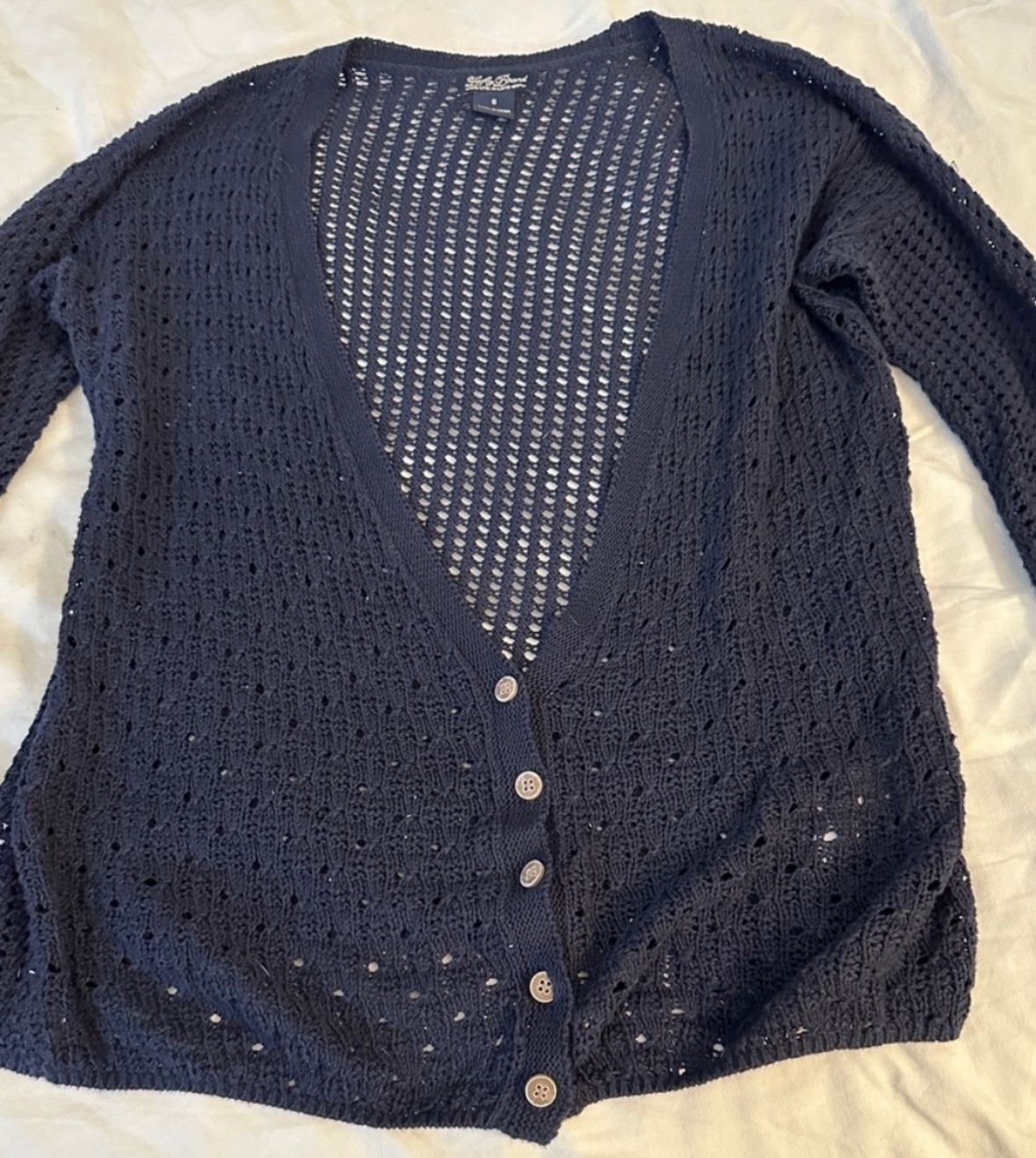 Lucky Brand Navy Open Knit Cardigan Sweater S