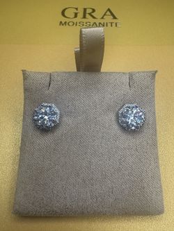 Moissanite Octagon Halo Earrings – 2ct, S925, GRA VVS1