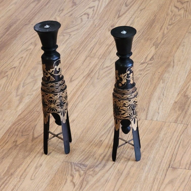 Pair of Vintage Hand Carved Indonesian Wood Art Candlesticks Candle
Holders. Height from 11.25" to 13", could be adjusted +-1". Weight 14oz
plus sh