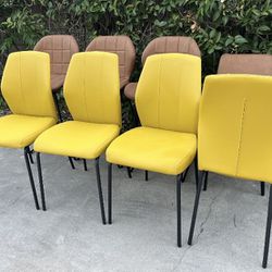 Set of 4, Modern Kitchen Dining Room Chairs, Upholstered Dining Accent Side Chairs in Faux Leather Cushion Seat and Sturdy Metal Legs (Set of 4 Yellow