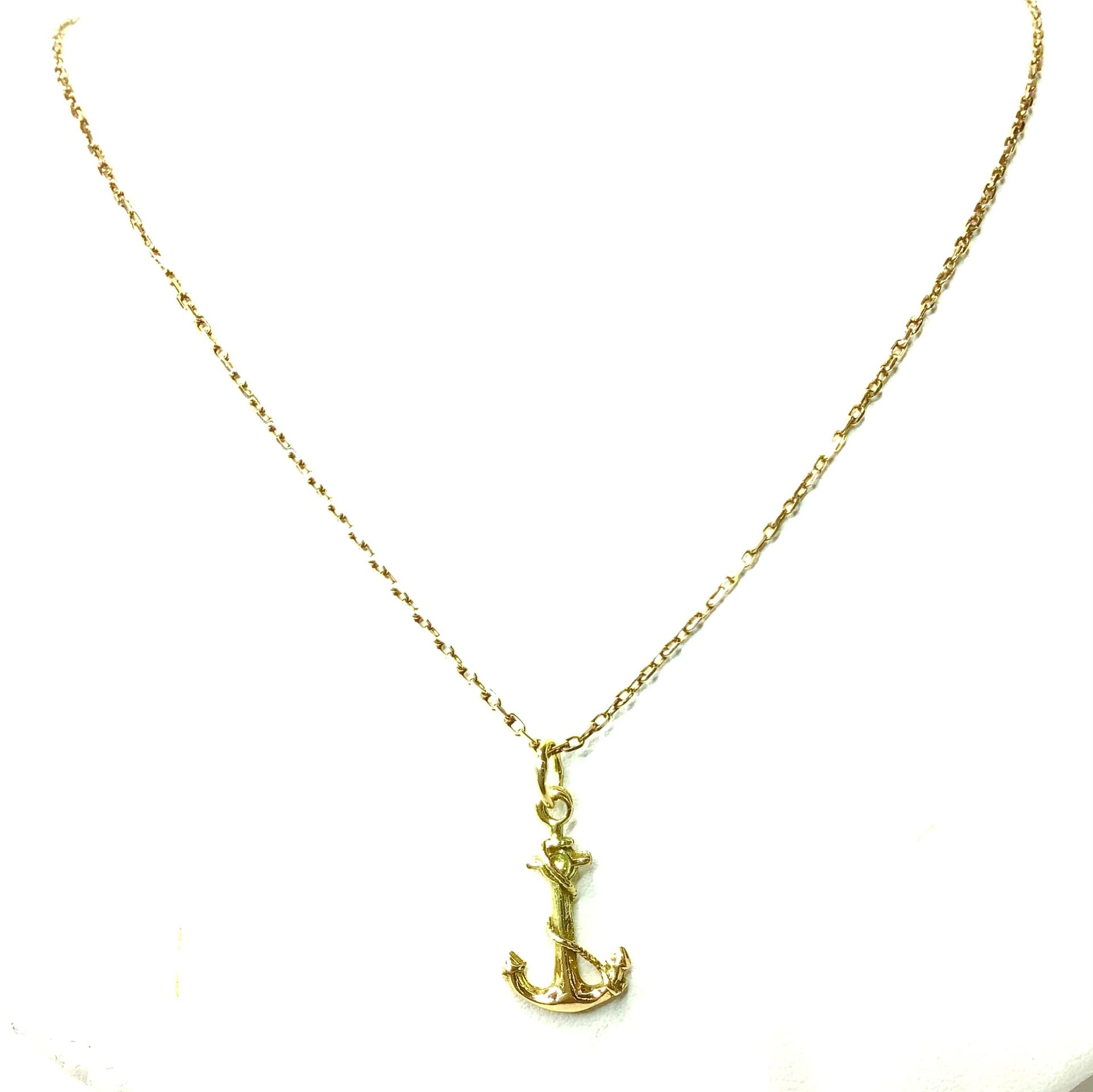 10K Yellow Gold Anchor Pendant on 18" Chain Necklace