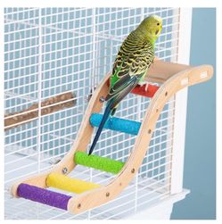 Bird Perch Stand for Beak Grinding and Claw Trimming - Anti-Slip Colorful Climbing Ladder - Natural Wood and Resin Bird Cage Accessories for Parrot Pa