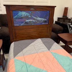 Twin Bed With Decorative Head Board And Matching Nightstands - Solid Wood