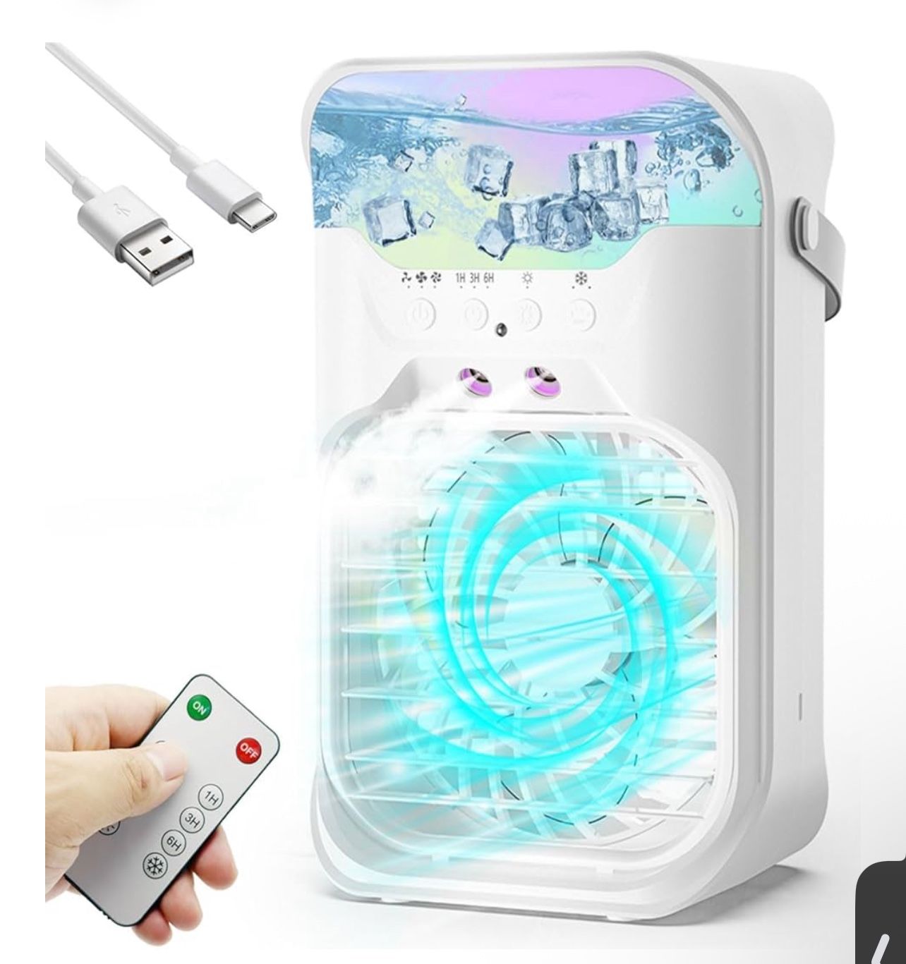 IWENNUAN Portable Air Conditioners, 4 in 1 Portable AC Unit with Remote, 1500ml Water Tank, 3 Speeds, 6H Timer, 2 Spray Mist, 7 Night Light, Personal
