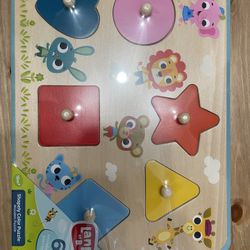 NEW Land of B. Wooden Shapes & Colors Peg Puzzle Educational Board Toddlers 18m+