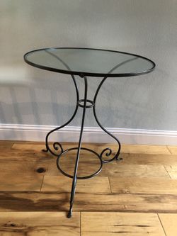 Glass Top Black Iron Scroll End Table
