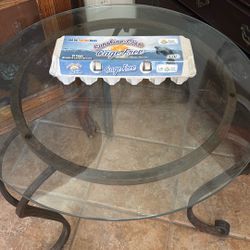 Round Glass Table, Wrought Iron Base