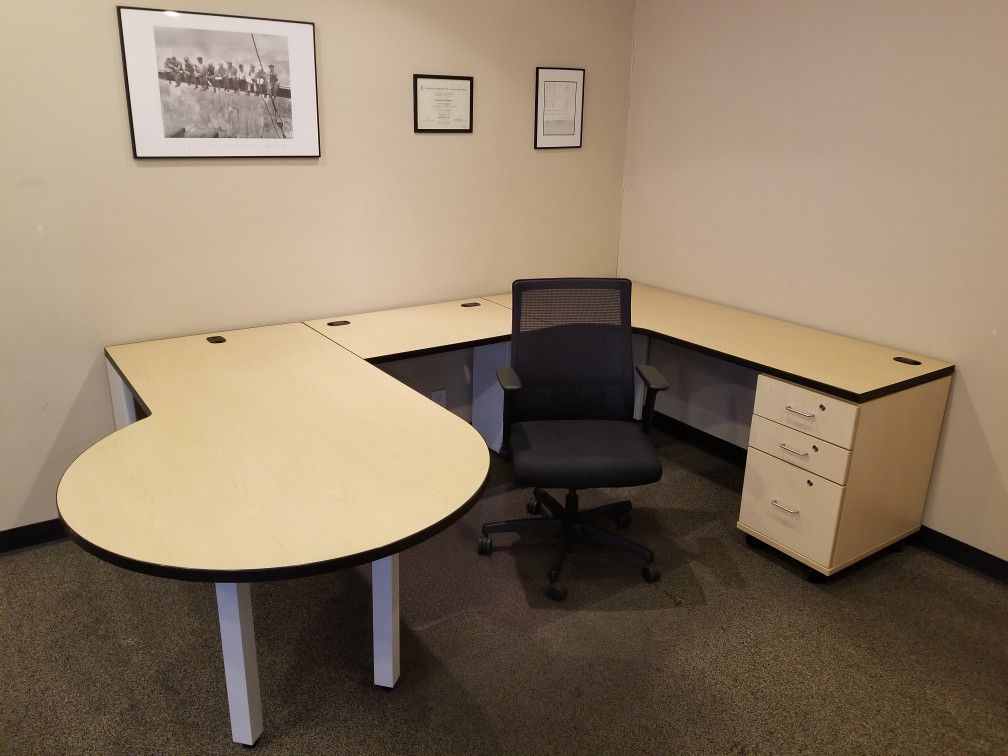 Desk, office furniture, workstations, storage cabinets, chairs