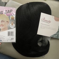 Brand new Black Short Bob Wig With Bangs For Woman Straight Hair Synthetic 