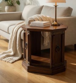 Vintage MCM Hexagon Storage End Table w/ Door Ring Pulls