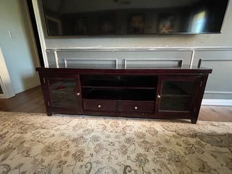 Dark Wood TV Stand with Glass Doors